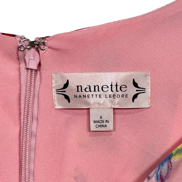 Nanette Lepore Pink Multi Floral Lined Midi Dress Sweetheart Neckline Women’s 6 - Picture 9 of 11